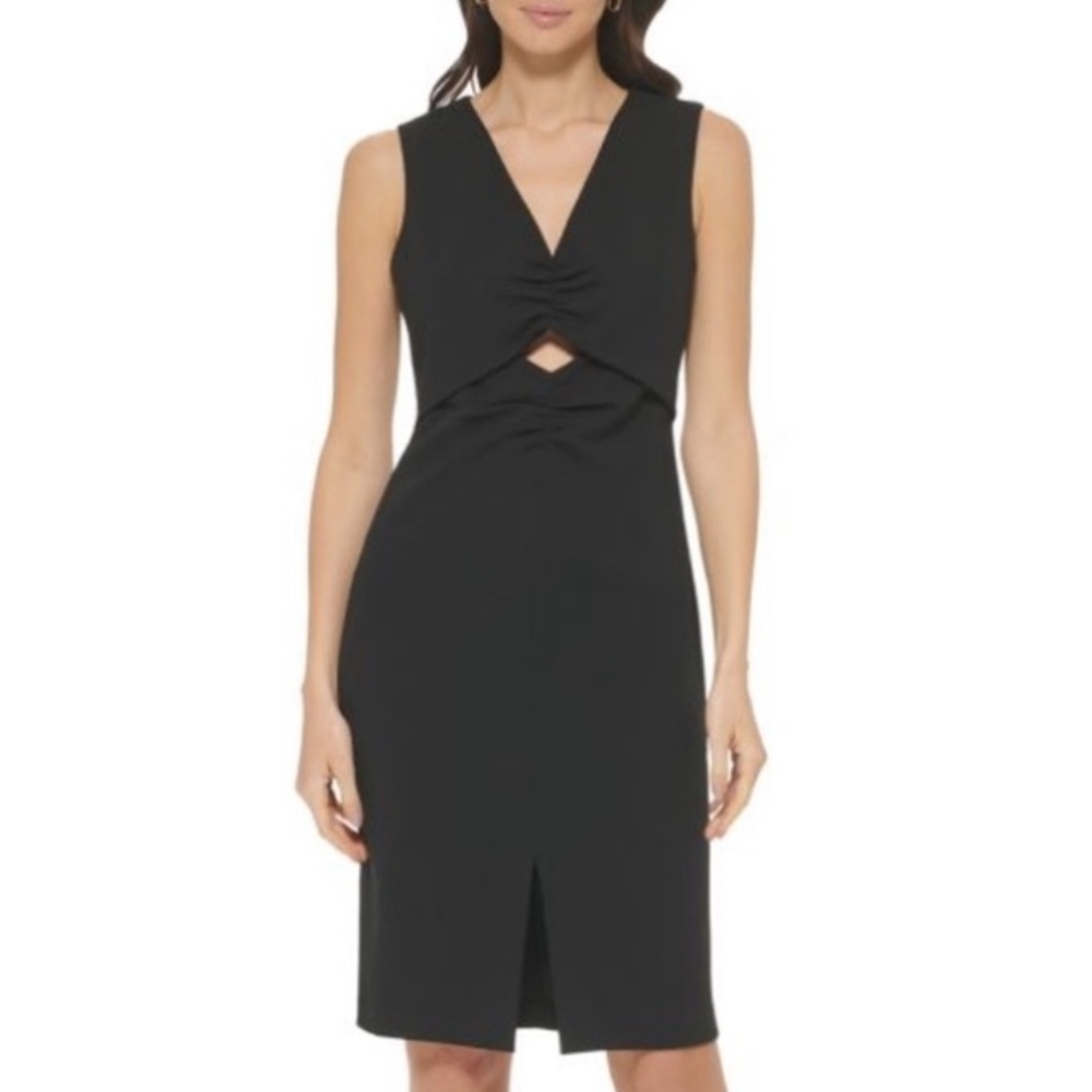 NWT Calvin Klein Ruched Sheath Dress Black Cutout Detail Size  8